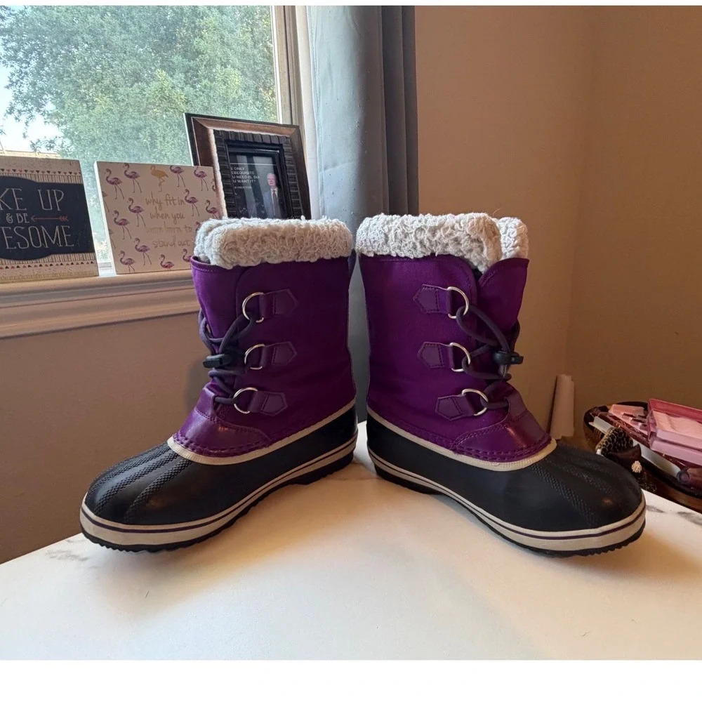 Sorel Yoot Pac Nylon Purple Black Waterproof‎ Snow Boots Kids Size 3 NY1962-594